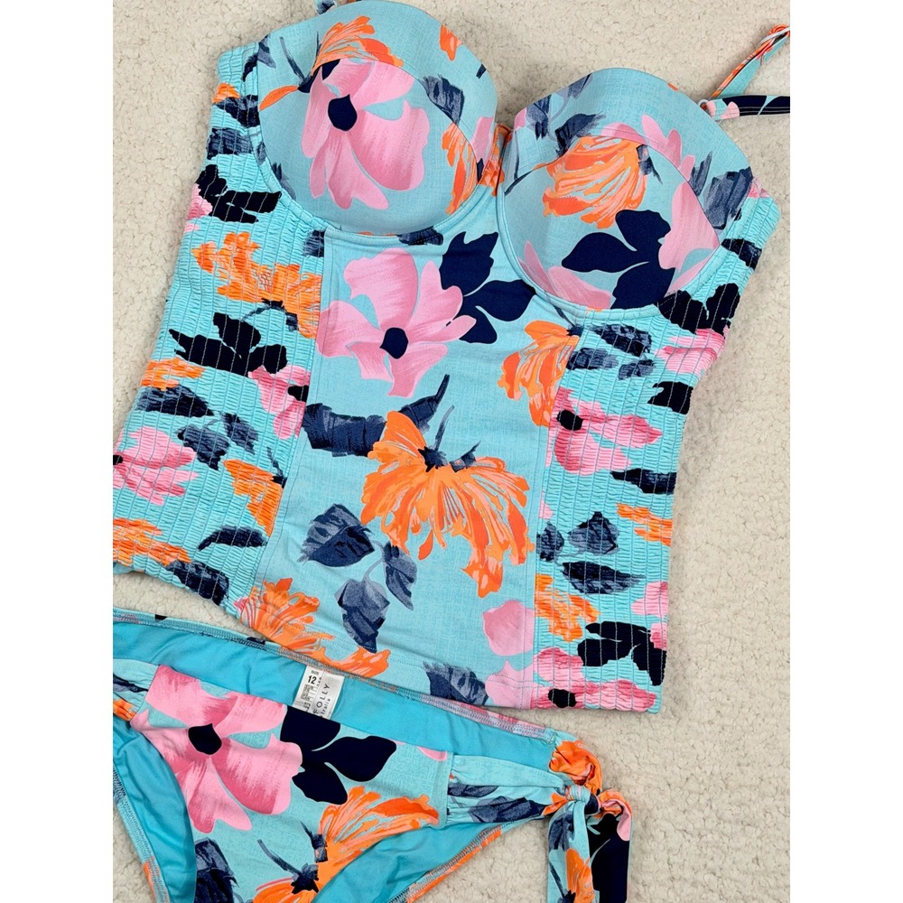 Seafolly Australia 12 bottom / 14 DD top Floral Tankini Set Blue Pink Orange